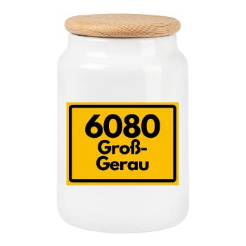 ALTE POSTLEITZAHL PLZ RETRO 6080 GROSS GERAU  - Keksdose mit Holzdeckel - Weiß - Vorne