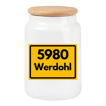 OLD POSTCODE POSTCODE RETRO 5980 WERDOHL HEIMAT - Cookie Jar with Wooden Lid - white - Front