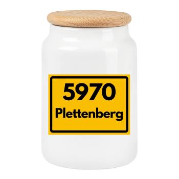 OLD POSTCODE POSTCODE RETRO 5970 PLETTENBERG - Cookie Jar with Wooden Lid - white - Front