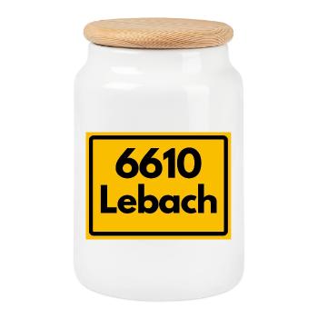 ALTE POSTLEITZAHL PLZ RETRO 6610 LEBACH HEIMAT - Keksdose mit Holzdeckel - Weiß - Vorne