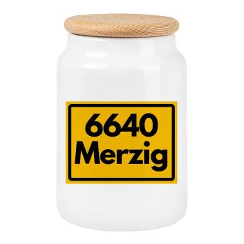 ALTE POSTLEITZAHL PLZ RETRO 6640 MERZIG HEIMAT - Keksdose mit Holzdeckel - Weiß - Vorne