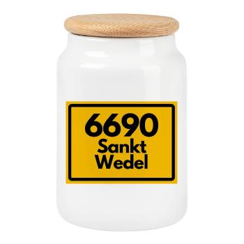 ALTE POSTLEITZAHL PLZ RETRO 6690 SANKT WENDEL HEIM - Keksdose mit Holzdeckel - Weiß - Vorne