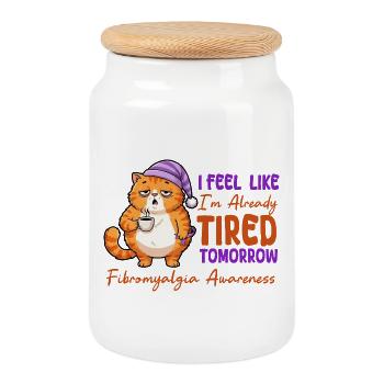 Ich fühle mich morgen schon müde, Fibromyalgie - Keksdose mit Holzdeckel - Weiß - Vorne