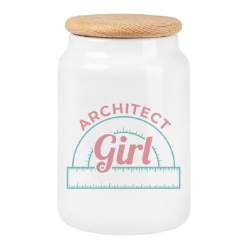 Architecture Girl - Cookie Jar with Wooden Lid - white - Front