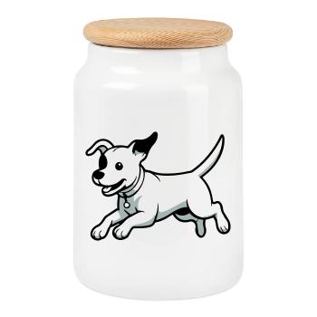 Verspielter Hund-Cartoon - Keksdose mit Holzdeckel - Weiß - Vorne
