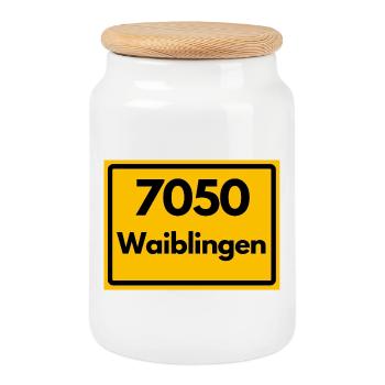 ALTE POSTLEITZAHL PLZ RETRO 7050 WAIBLINGEN HEIMAT - Keksdose mit Holzdeckel - Weiß - Vorne