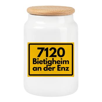 ALTE POSTLEITZAHL PLZ 7120 BIETIGHEIM AN DER ENZ - Keksdose mit Holzdeckel - Weiß - Vorne