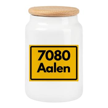 OLD POSTCODE ZIP CODE RETRO 7080 AALEN HEIMATSTOLZ - Cookie Jar with Wooden Lid - white - Front