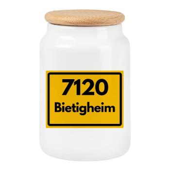 ALTE POSTLEITZAHL PLZ RETRO 7120 BIETIGHEIM HEIMAT - Keksdose mit Holzdeckel - Weiß - Vorne