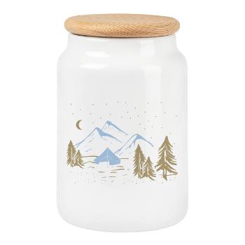Scène du camping nocturne en montagne - Boîte à biscuits avec couvercle en bois - blanc - Devant