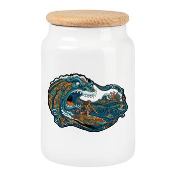 Wave Giant Surf Adventure - Cookie Jar with Wooden Lid - white - Front