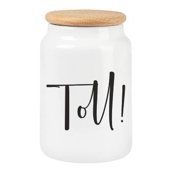 Great – Calligraphy Text Design - Cookie Jar with Wooden Lid - white - Front