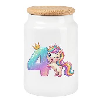 I'm 4 Kawaii Unicorn Girl Birthday - Cookie Jar with Wooden Lid - white - Front