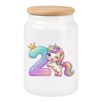 I'm 2 Kawaii Unicorn Girl Birthday - Cookie Jar with Wooden Lid - white - Front