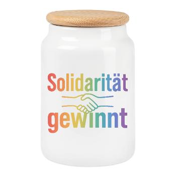 Solidarität Geschenk für Damen & Herren - Keksdose mit Holzdeckel - Weiß - Vorne