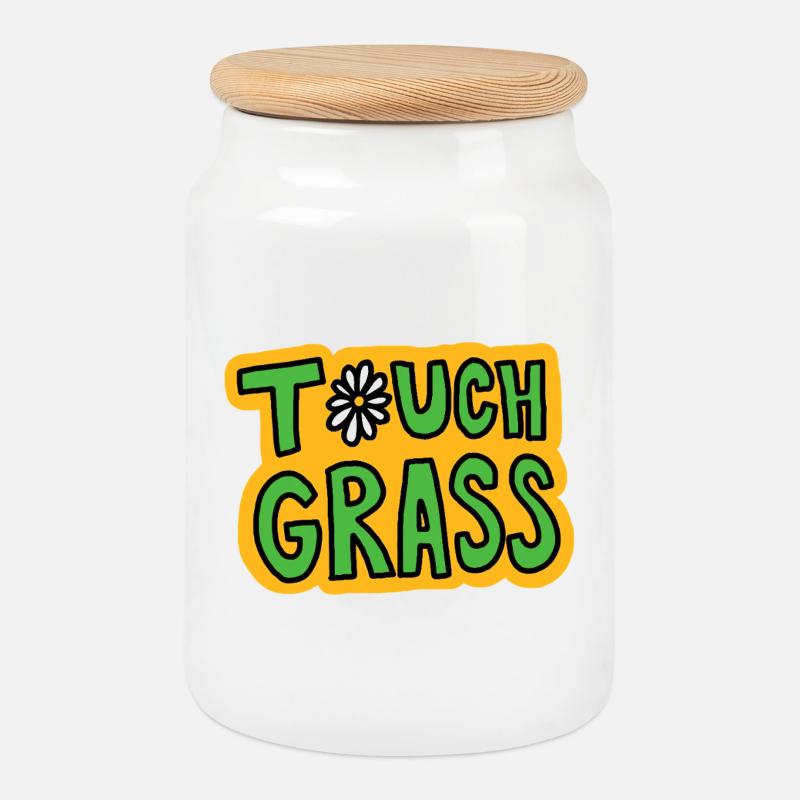 Retro "Touch Grass" Gänseblümchen - Keksdose mit Holzdeckel - Weiß
