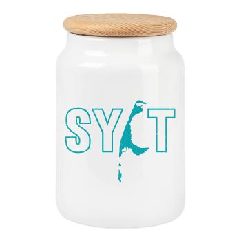 North Sea holiday SYLT INSTEAD OF STRESS Fun - Cookie Jar with Wooden Lid - white - Front