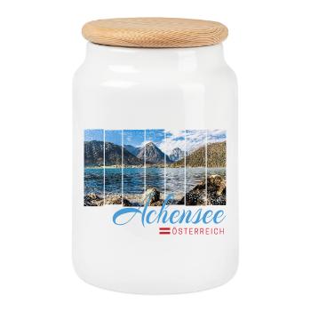 Achensee Tirol Retro Österreich Vintage Souvenir - Keksdose mit Holzdeckel - Weiß - Vorne