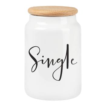 Single – Cool Statement Text Design - Cookie Jar with Wooden Lid - white - Front