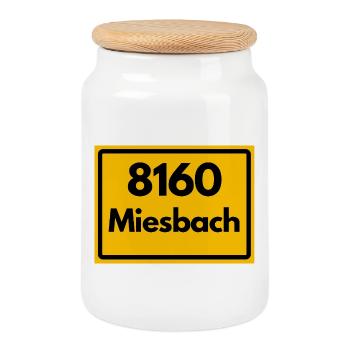 ALTE POSTLEITZAHL RETRO 8160 MIESBACH HEIMATSTOLZ  - Keksdose mit Holzdeckel - Weiß - Vorne