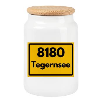ALTE POSTLEITZAHL RETRO 8180 TEGERNSEE HEIMATSTOLZ - Keksdose mit Holzdeckel - Weiß - Vorne