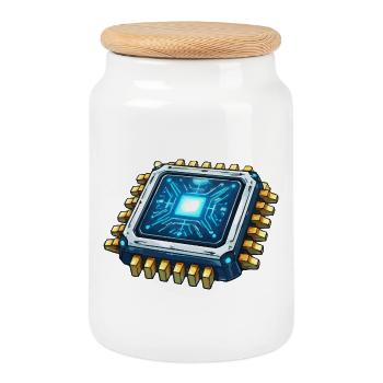 Cœur numérique de micropuce lumineux - Boîte à biscuits avec couvercle en bois - blanc - Devant