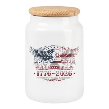 Amerika 250 Jahre 1776–2026 Vintage Patriotic Eagl - Keksdose mit Holzdeckel - Weiß - Vorne