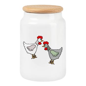  Hähne Huhn Hühner Kinder - Keksdose mit Holzdeckel - Weiß - Vorne
