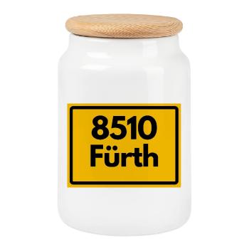 ALTE POSTLEITZAHL PLZ RETRO 8510 FÜRTH HEIMATSTOLZ - Keksdose mit Holzdeckel - Weiß - Vorne
