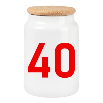 40. 40 YEARS. 40th ANNIVERSARY. 40 YEARS ANNIVERSARY. - Cookie Jar with Wooden Lid - white - Front