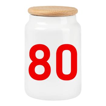 80. 80 YEARS. 80th ANNIVERSARY. 80 YEARS ANNIVERSARY. - Cookie Jar with Wooden Lid - white - Front