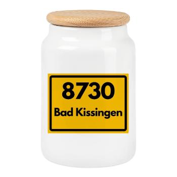 ALTE POSTLEITZAHL PLZ 8730 BAD KISSINGEN HEIMAT - Keksdose mit Holzdeckel - Weiß - Vorne