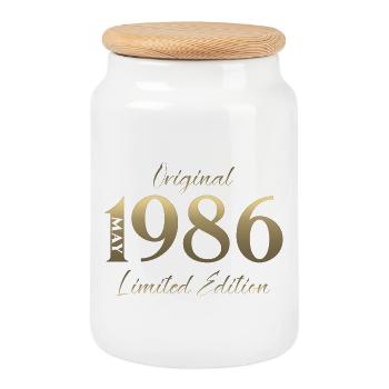Cadeau du 40e anniversaire Mari Original mai 1986 - Boîte à biscuits avec couvercle en bois - blanc - Devant