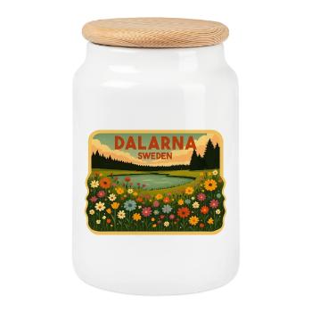 Dalarna, Sweden - Cookie Jar with Wooden Lid - white - Front