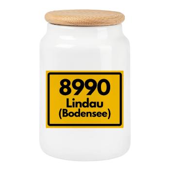 ALTE POSTLEITZAHL PLZ RETRO 8990 LINDAU BODENSEE - Keksdose mit Holzdeckel - Weiß - Vorne