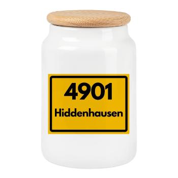 ALTE POSTLEITZAHL PLZ RETRO 4901 HIDDENHAUSEN - Keksdose mit Holzdeckel - Weiß - Vorne