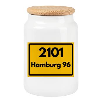 ALTE POSTLEITZAHL PLZ RETRO 2101 HAMBURG 96 HEIMAT - Keksdose mit Holzdeckel - Weiß - Vorne