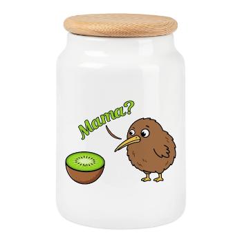 Maman Kiwi Oiseau Drôle Kiwi Fruit Nouvelle-Zélande - Boîte à biscuits avec couvercle en bois - blanc - Devant