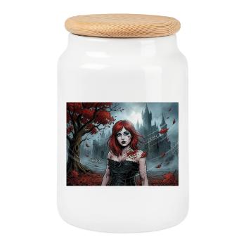 Redhead gothic woman in autumn magic - Cookie Jar with Wooden Lid - white - Front