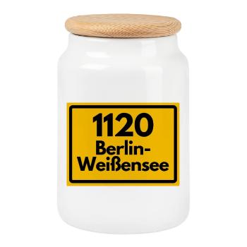 ALTE POSTLEITZAHL PLZ RETRO 1120 BERLIN WEISSENSEE - Keksdose mit Holzdeckel - Weiß - Vorne