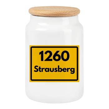 ALTE POSTLEITZAHL PLZ RETRO 1260 STRAUSBERG HEIMAT - Keksdose mit Holzdeckel - Weiß - Vorne