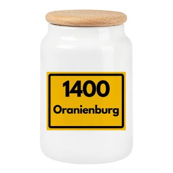 ALTE POSTLEITZAHL PLZ RETRO 1400 ORANIENBURG  - Keksdose mit Holzdeckel - Weiß - Vorne