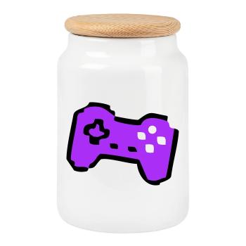 Weird Retro Controller Gamer - Cookie Jar with Wooden Lid - white - Front