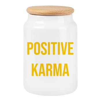 Positive Karma _ Geschenk für Optimisten - Keksdose mit Holzdeckel - Weiß - Vorne