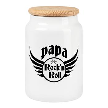 Papa Rock and Roll Skull Wings - Cookie Jar with Wooden Lid - white - Front