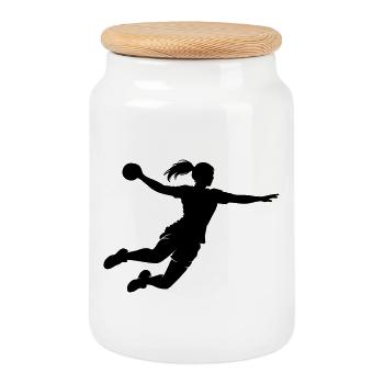 Handball - Keksdose mit Holzdeckel - Weiß - Vorne