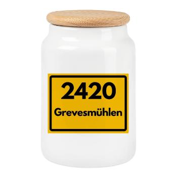 OLD POSTCODE POSTCODE RETRO 2420 GREVESMÜHLEN - Cookie Jar with Wooden Lid - white - Front
