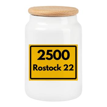 ALTE POSTLEITZAHL PLZ RETRO 2500 ROSTOCK 22 HEIMAT - Keksdose mit Holzdeckel - Weiß - Vorne