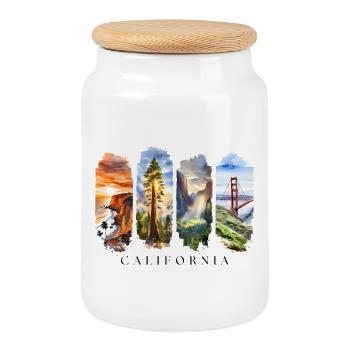 Voyage de vacances en Californie – Motif Golden State - Boîte à biscuits avec couvercle en bois - blanc - Devant