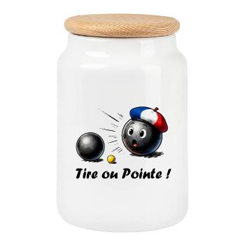French Petanque Ball with Beret - Cookie Jar with Wooden Lid - white - Front